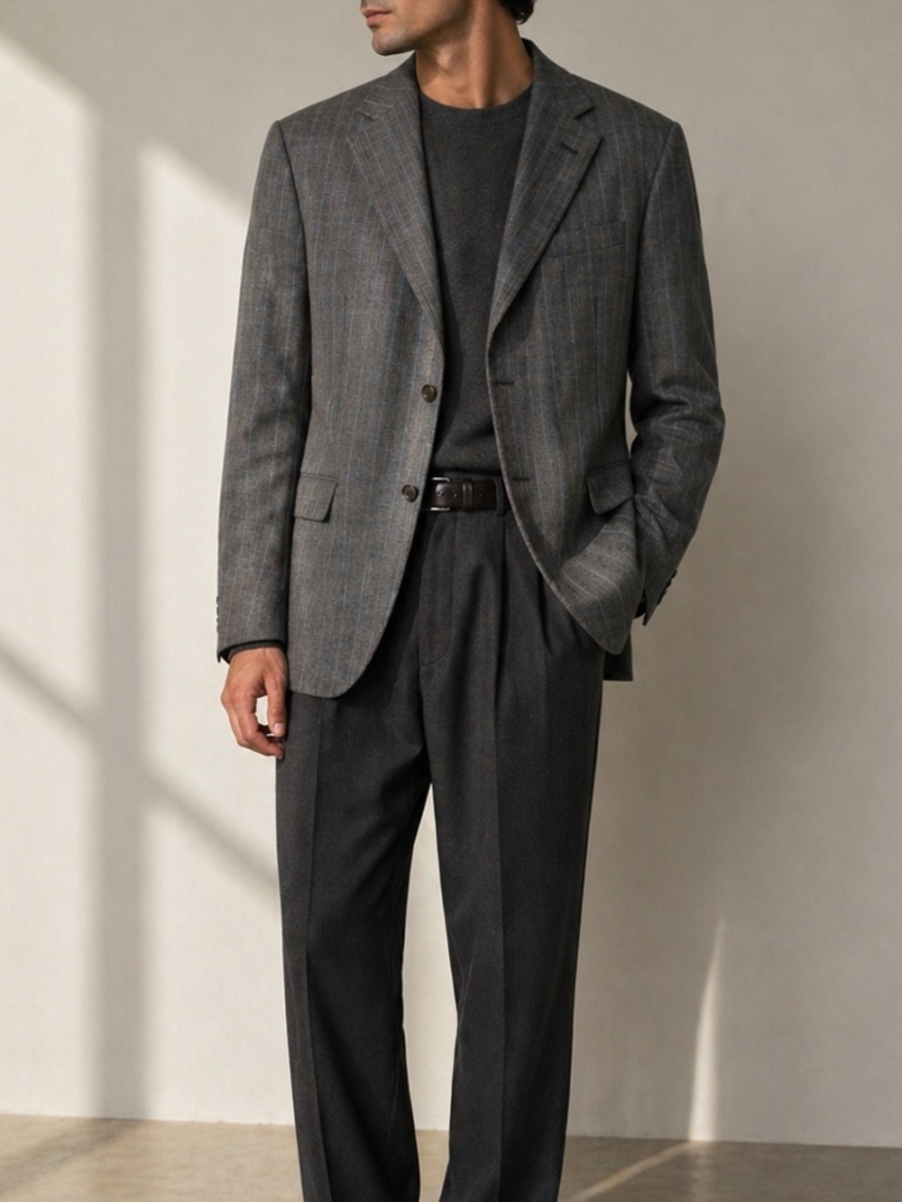 Pal Zileri Made in Italy Wool Blazer - gray and blue stripes US 40R, EU 50R